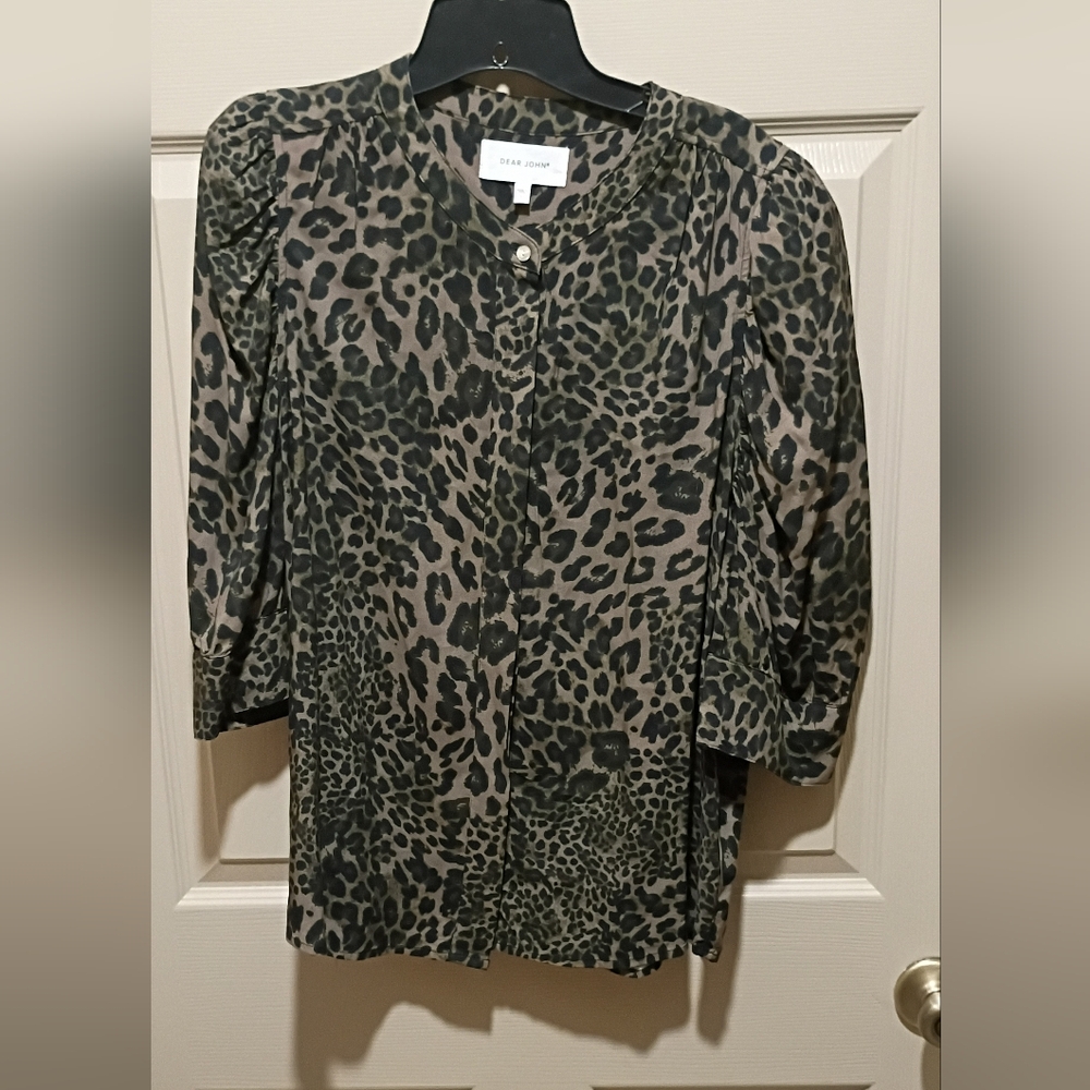 Dear John Island Passage Rowan Leopard Cub Brown Black Blouse Top EUC Large